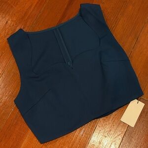 Cider Teal Sleeveless Crop Top with Center Zip